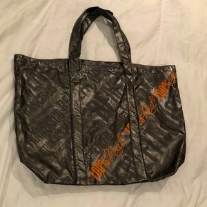 ❤️BENEFIT Tote make up bag! Color: gunmetal with orange writing! Preloved🩶